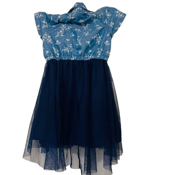 Limited Too Girls Midi Dress Blue Floral Top Navy Tulle Skirt Size 2T - Picture 5 of 5